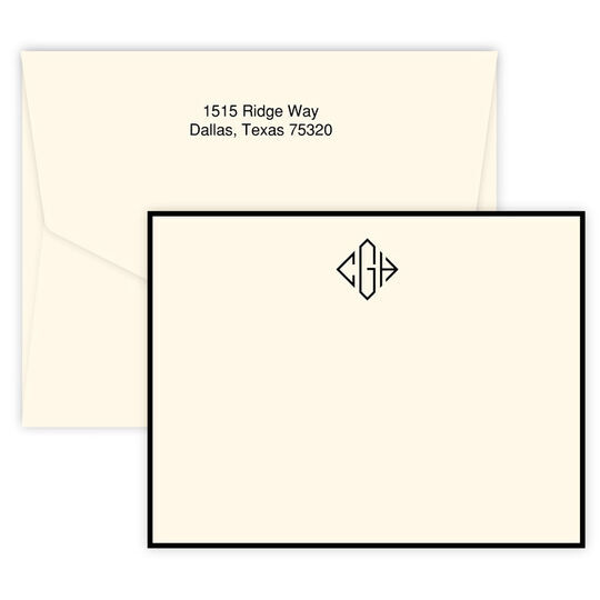 Triple Thick Diamond Monogram Flat Note Cards - Raised Ink